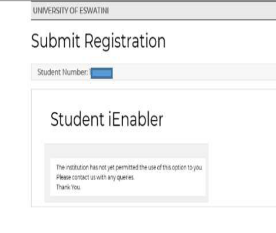 Student Enabler registration submission screen