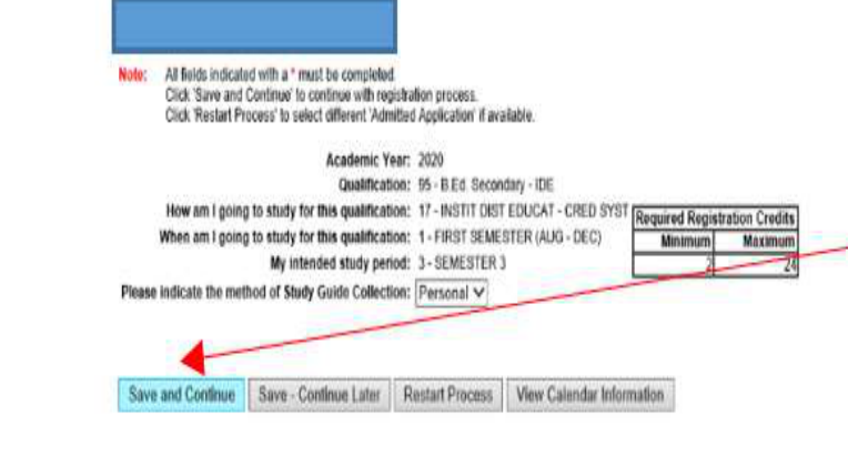 Admitted student information screen
