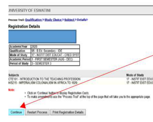 Registration Details screen